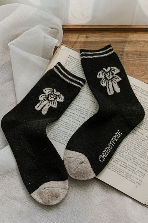 Vintage Girl Cotton Socks Black-Bowknot