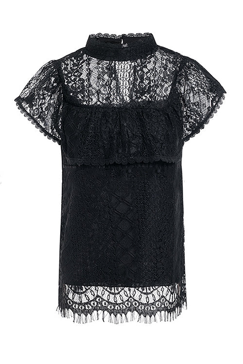 Cass Cream Lace Overlay Short Sleeve Top - 3 Colors Black