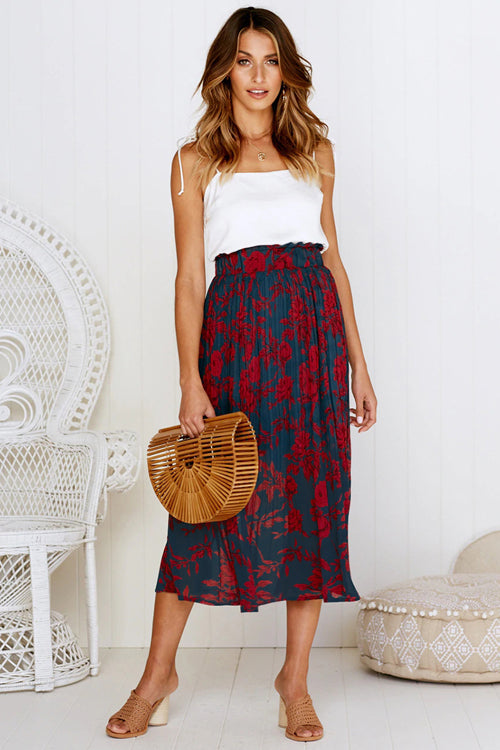 Keep Loving Pleated Print Pocket Maxi Skirt - 7 Colors Wine