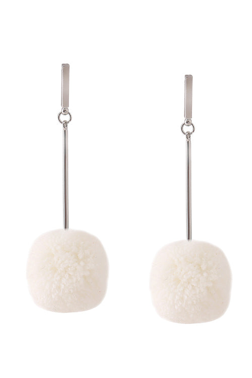 Fluffy Ball Hanging Earrings White