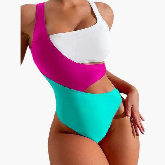 Asymmetric One Piece Swimsuit - Women’s Colour Block Style