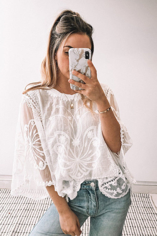 Better By The Day Lace Embroidery Short Sleeve Top - 5 Colors