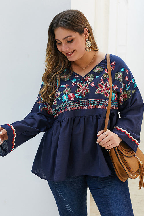 Made For Me Flower Embroidered Oversized Top - 2 Colors Navy