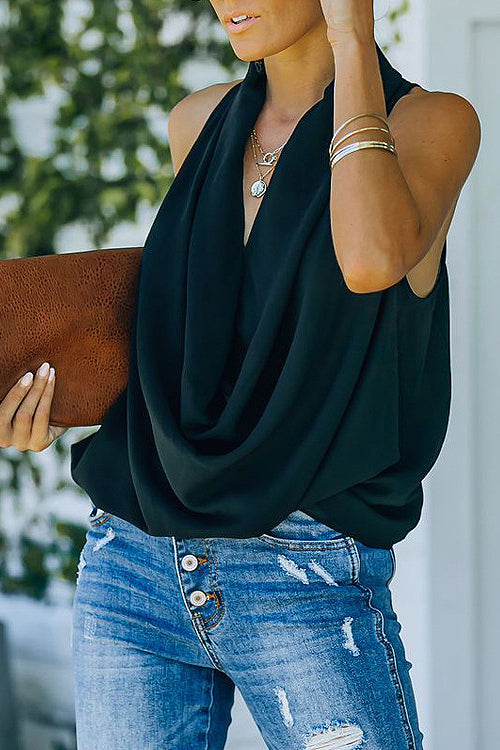 Perfect Love Sleeveless Drape Top - 4 Colors Black