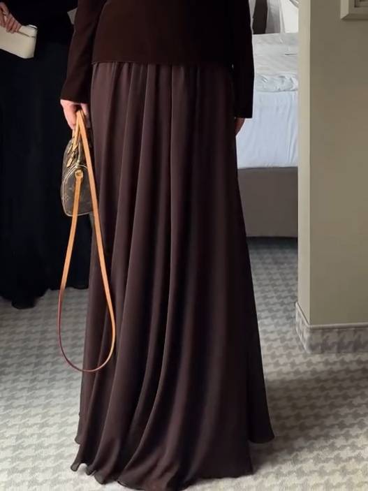 Vintage Velvet Shirt And Skirt Suit-Skirt Coffee