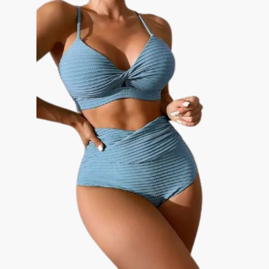 High Waist Bikini Set - Women’s Textured Ruched Two Piece