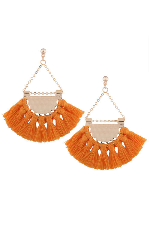 Metallic Tassel Sector Earrings Orange