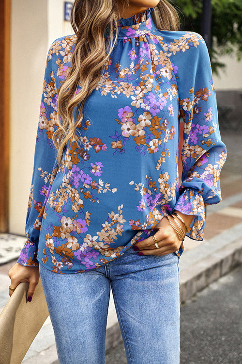 Meet You There Floral Print Long Sleeve Top - 4 Colors Blue