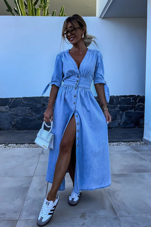 On This Sweet Day Button Down Denim Maxi Dress - 5 Colors