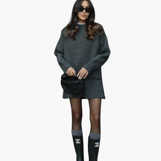 Ivy | Elegant 2-Piece Matching Sweater & Skirt Set Grey