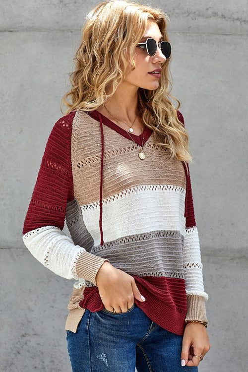 Cute And Cozy Striped Knit Sweater - 4 Colors Wine