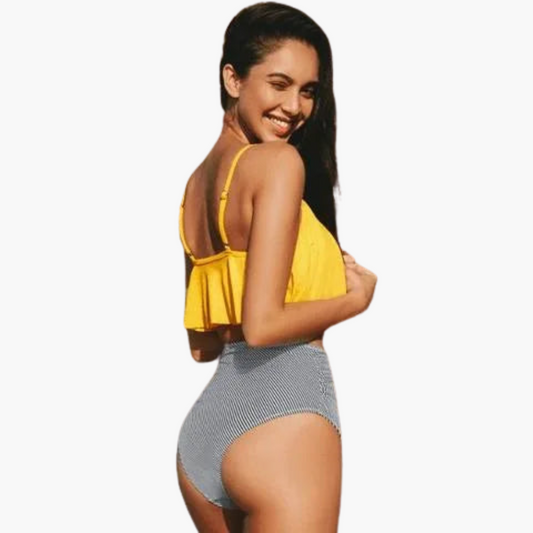 High-Waisted Bikini - Women's Ruffle Detail Swimwear Set