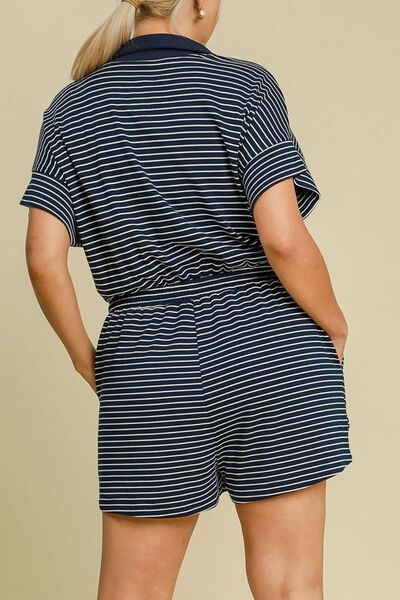 Full Size Half Zip Striped Romper – Plus