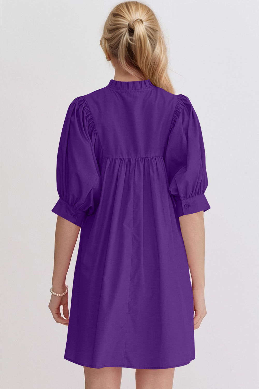 Puff Sleeve Notched Babydoll Mini Dress