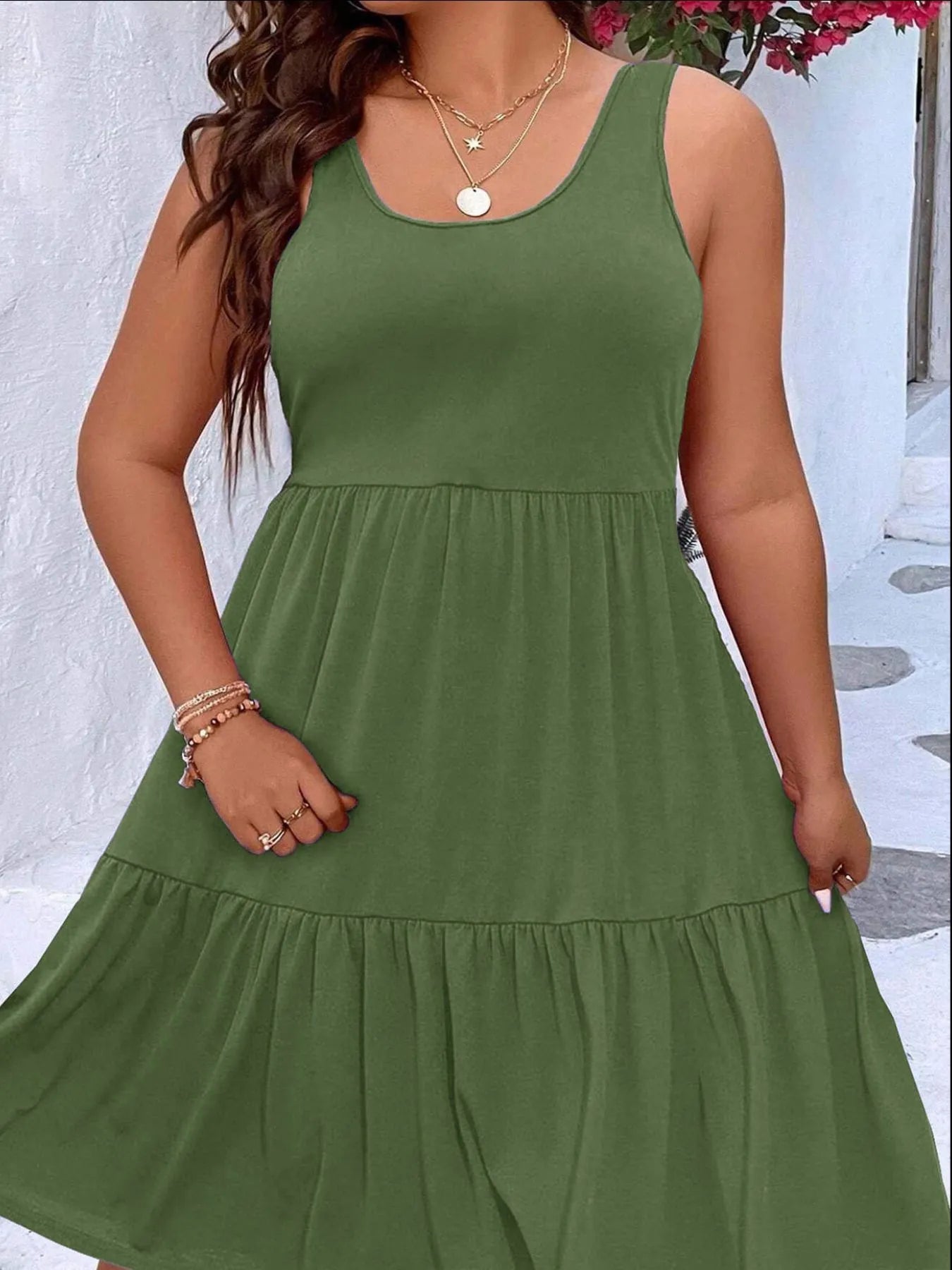 Plus Size Tiered Scoop Neck Tank Dress