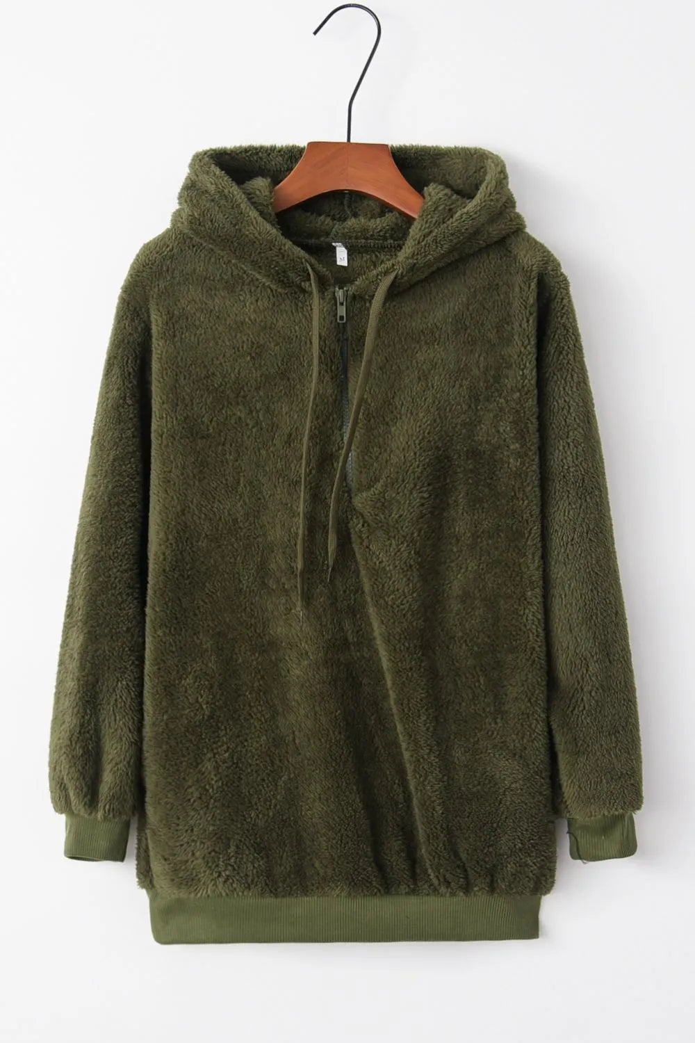 Cozy Quarter-Zip Teddy Hoodie – Full Size, Plush & Playful with Drawstring Style