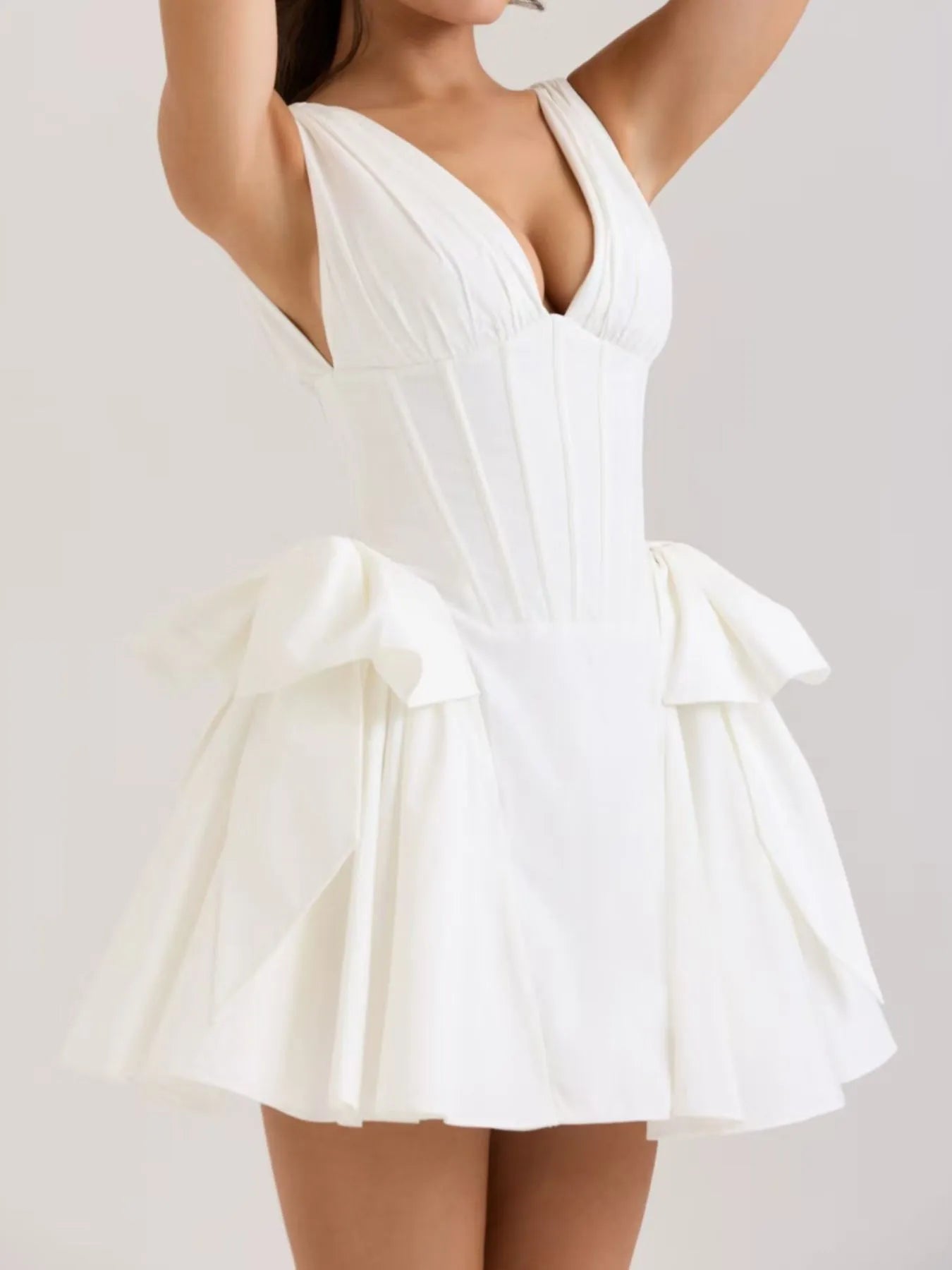 Bow V-Neck Sleeveless Mini Dress – Flirty Party Dress