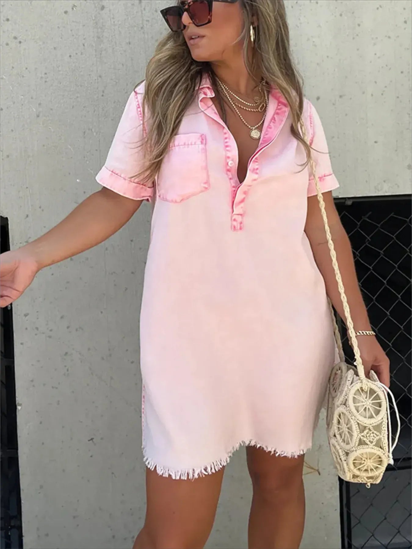 Denim Dreams Raw Hem Mini Dress
