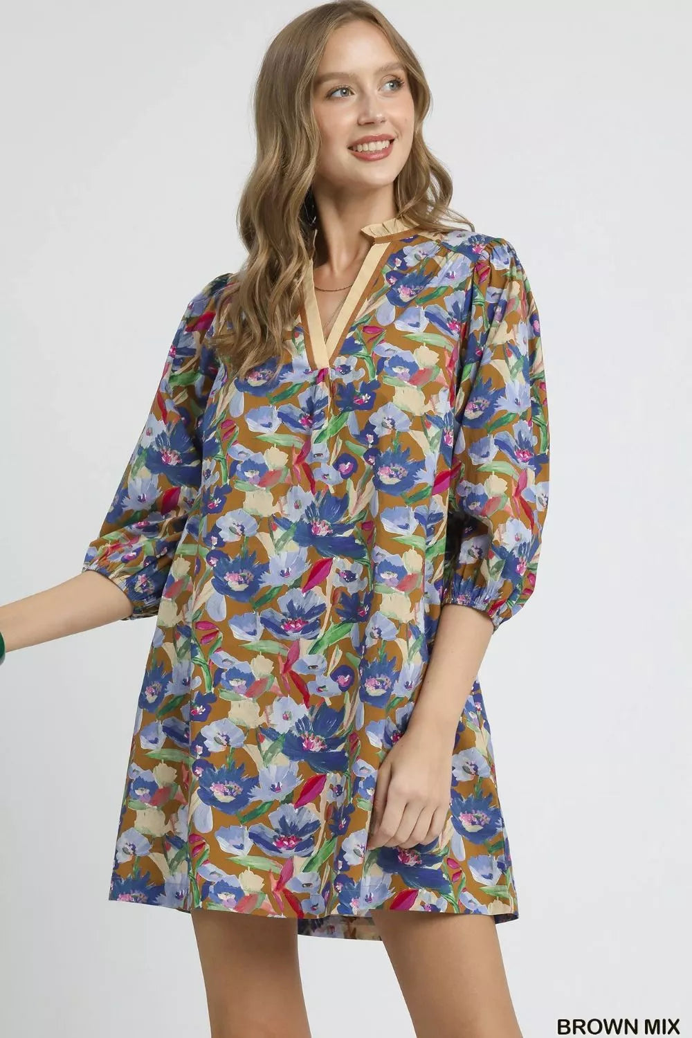Women’s Boho Floral Balloon Sleeve Mini Dress – Vintage Ruffle Hem Short Dress