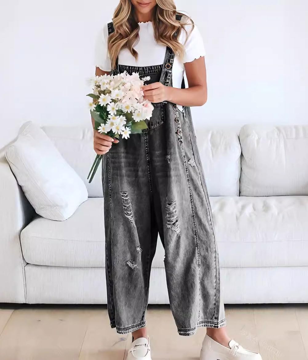 Limited time sale🔥Women's Cute Casual Button Jumpsuit Ripped Denim Overalls(BUY 2 FREE SHIPPING)