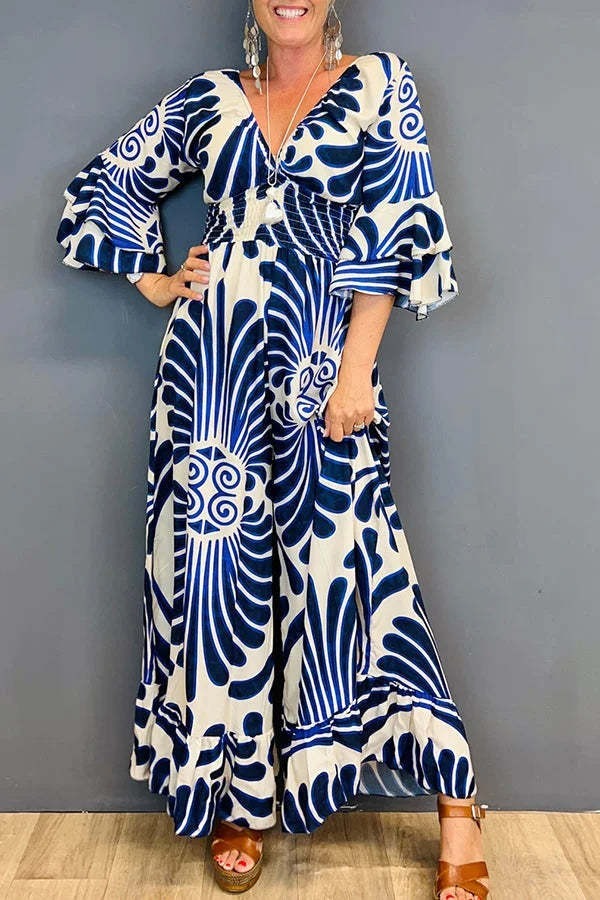 V-Neck Gathered Jumpsuit