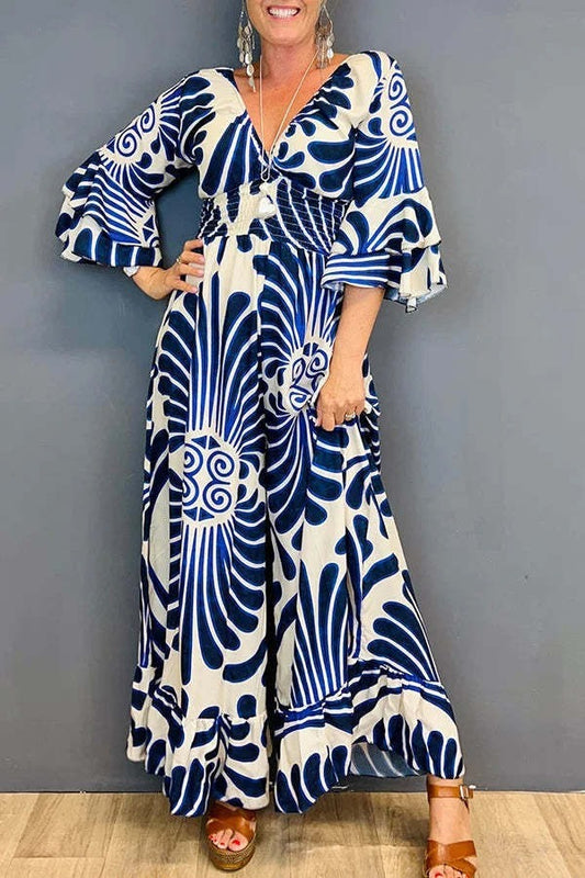 V-Neck Gathered Jumpsuit