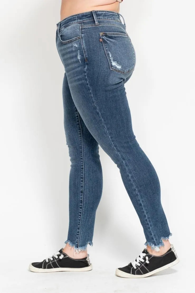 Shark Bite Hem High Waist Skinny Jeans