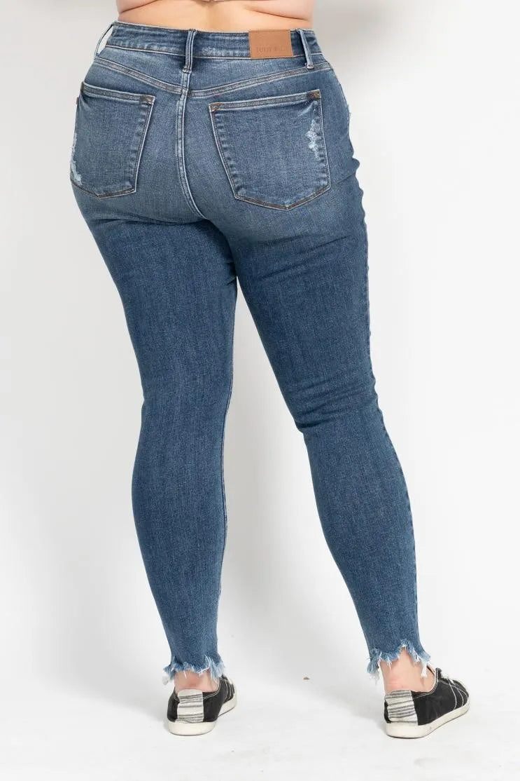 Shark Bite Hem High Waist Skinny Jeans