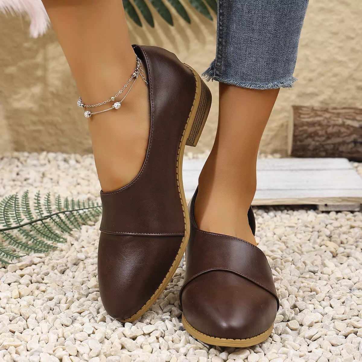Women’s Pointed Toe Block Heel Loafers – Elegant Slip-On Dress Shoes for Work & Casual Outfits