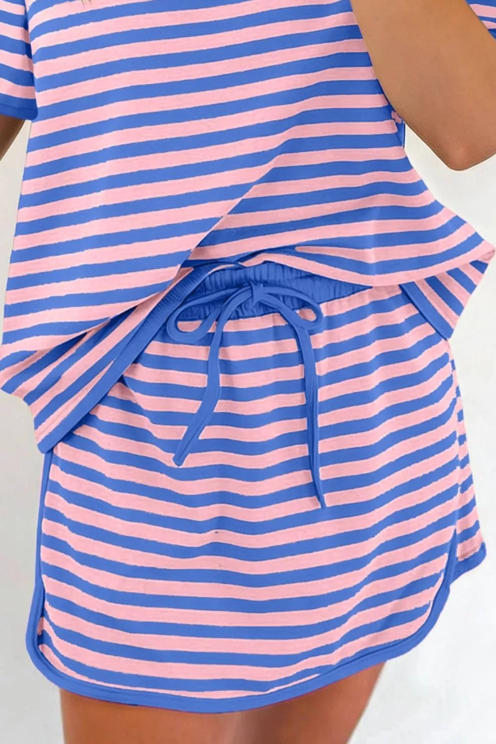 Short Sleeve Tee and Shorts Set - Striped