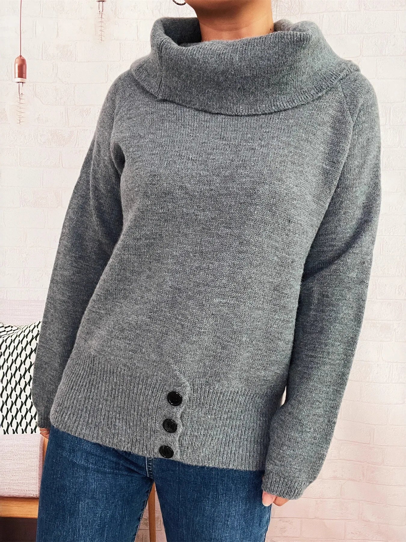 Women’s Striped Turtleneck Long Sleeve Sweater – Cozy Knit Pullover for Fall & Winter