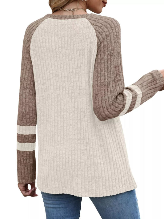 Ribbed Knit Raglan Long Sleeve T-Shirt