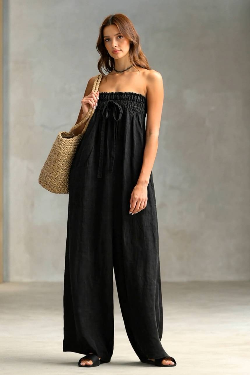 Pleated Design Strapless Jumpsuit
