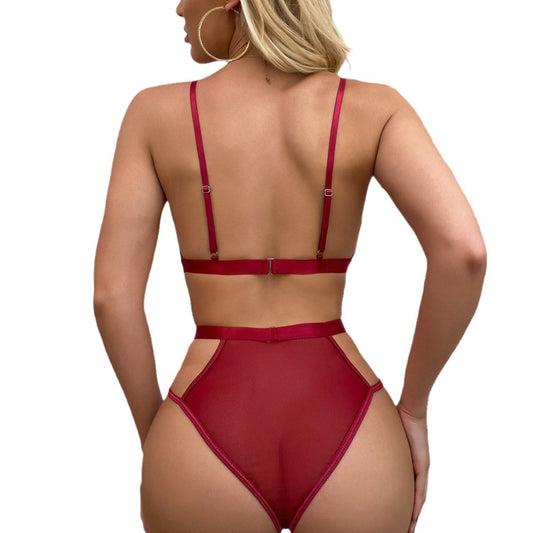 Ladies Satin , Mesh Teddy with Front Detail at Bust in Blk, Burgundy & Hunter Green