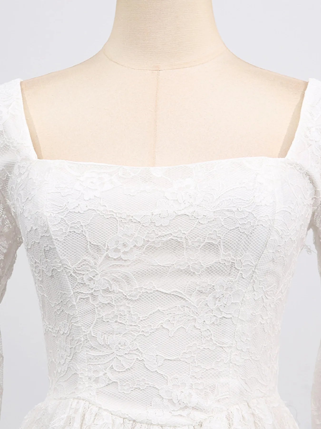 White Square Neck Lace Long Sleeve Dress – Elegant Vintage-Inspired Formal Dress for Women