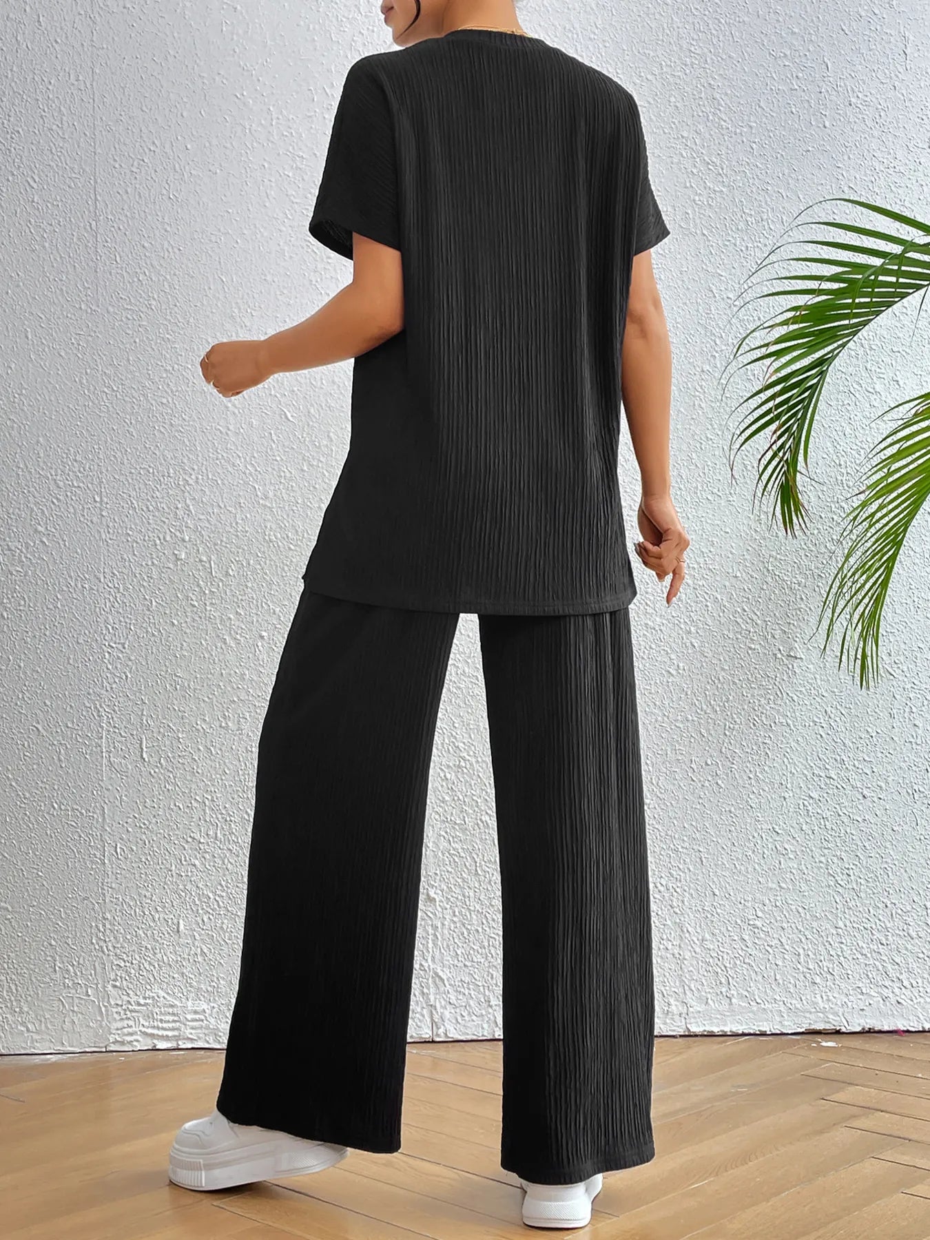 Black Classic V-Neck Two-Piece Set