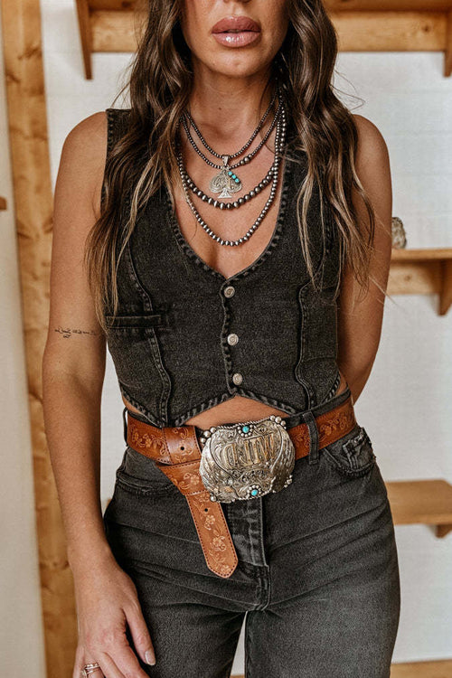 Desert Daze Denim Crop Tank Top - 3 Colors Black