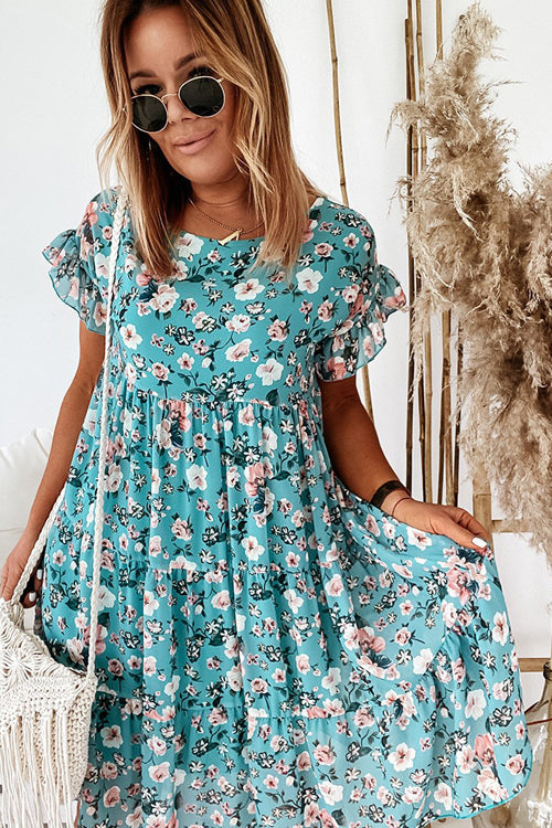 Feels Right Floral Print Short Sleeve Mini Dress - 3 Colors Blue