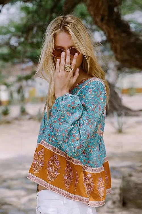 Newport Beach Vintage Boho Print Top - 3 Colors Green