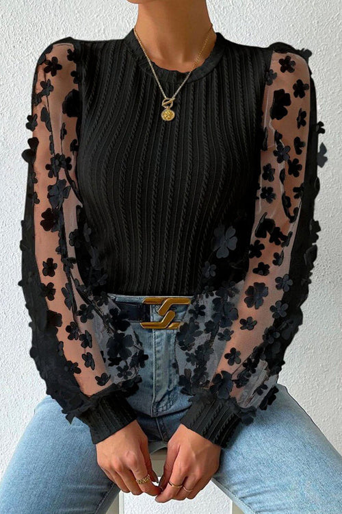 New Days Ahead Flower Ribbed Knit Top - 4 Colors Black