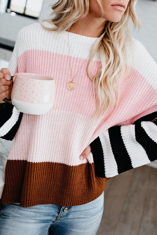 Good Vibes Multi Striped Knit Sweater - 2 Colors Pink