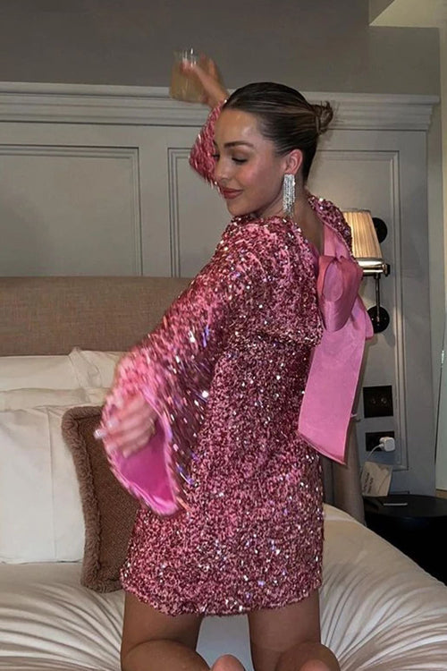 Shine For Tonight Sequin Tie-Back Mini Dress - 3 Colors Pink