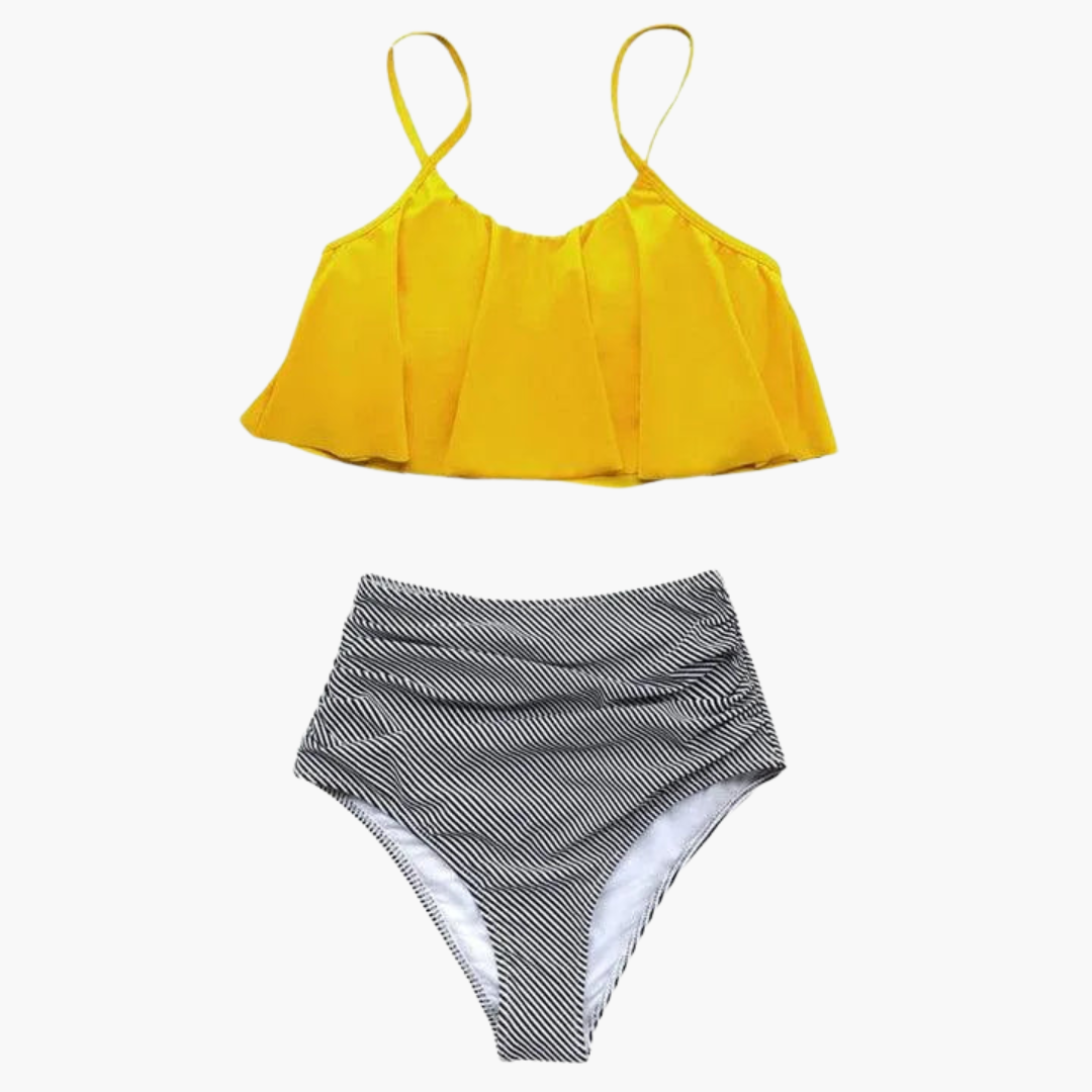 High-Waisted Bikini - Women's Ruffle Detail Swimwear Set