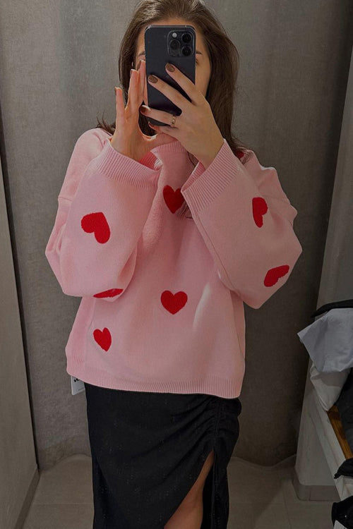 Warmly Adorable Heart Oversized Knit Top - 7 Colors Pink