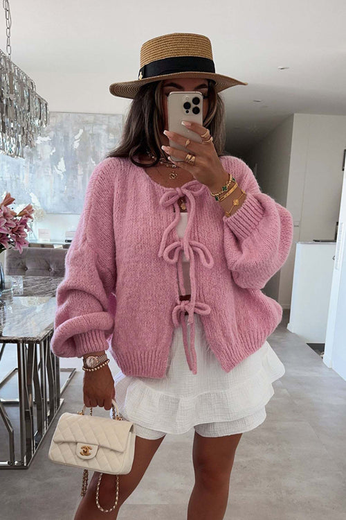 Uniquely Cozy Tie-Front Knit Cardigan Sweater - 4 Colors Pink