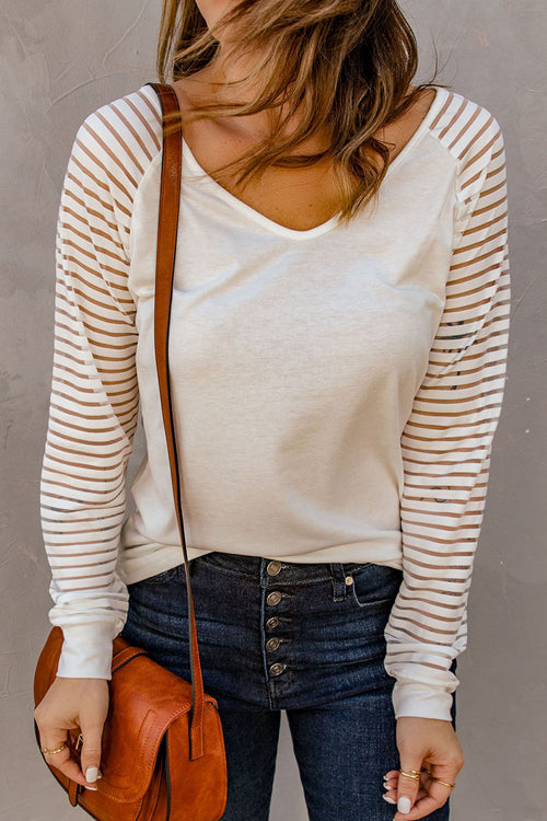 Open To Love Striped Long Sleeve Top - 4 Colors White