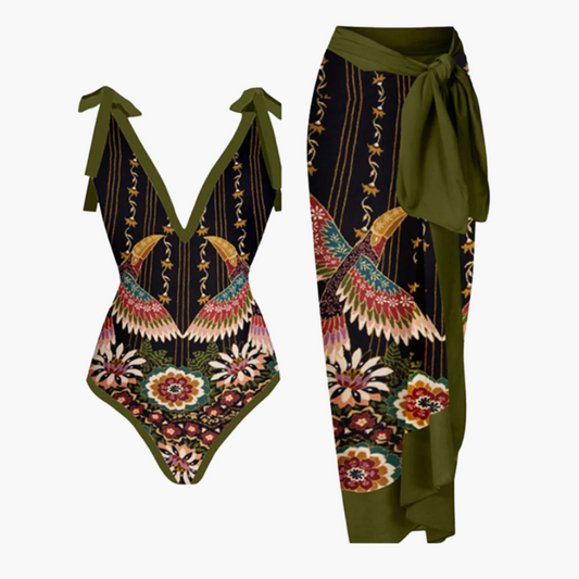 Swimsuit with Cover-Up - Women's Beachwear Set Boho Style