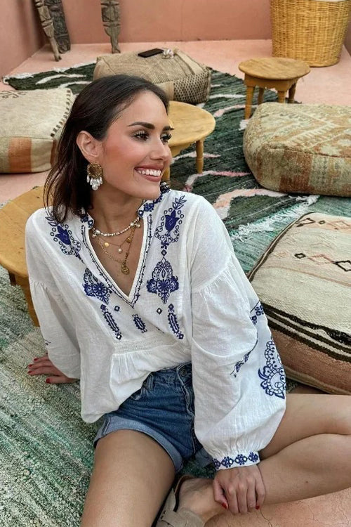 Midnight Romance Embroidery Long Sleeve Top