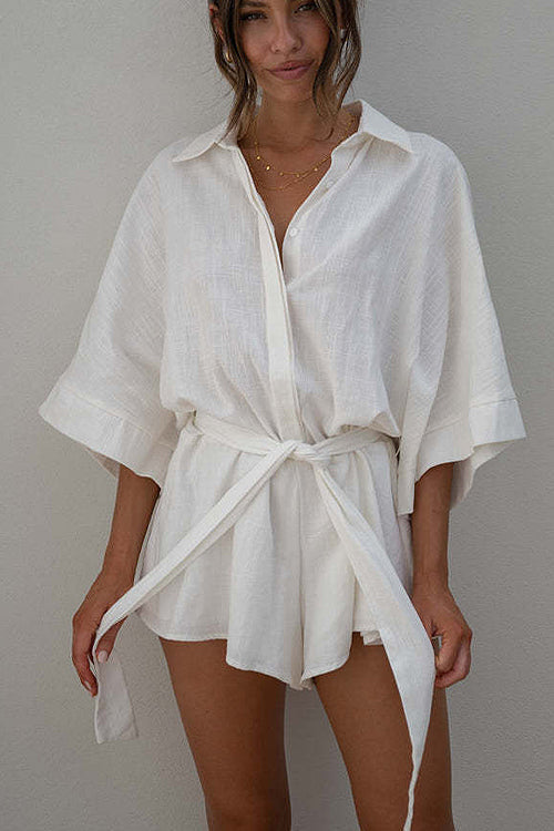 Take A Second Collared Short Sleeve Romper - 2 Colors White