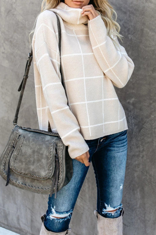 Cozy Moments TurtleNeck Check Knit Sweater - 3 Colors Beige